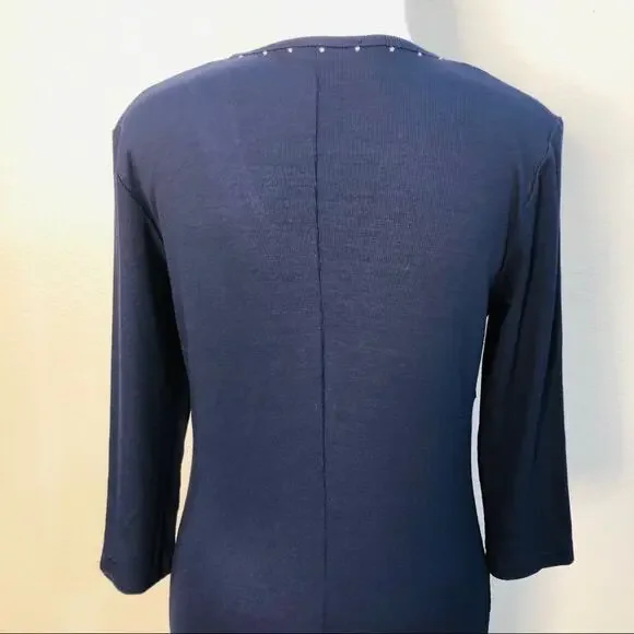 St. John Kelly Gray Grayse Navy Jersey Studded V Neck Maxi Dress S - Picture 5 of 8